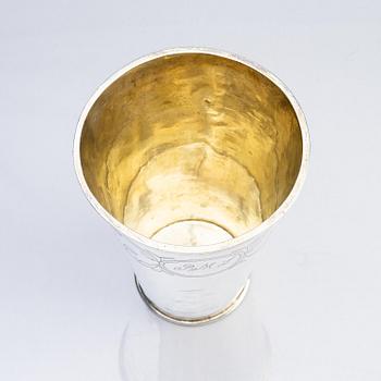 A Swedish late 17th century parcel-gilt silver beaker, mark of Christopher Richter, Stockholm 1696.