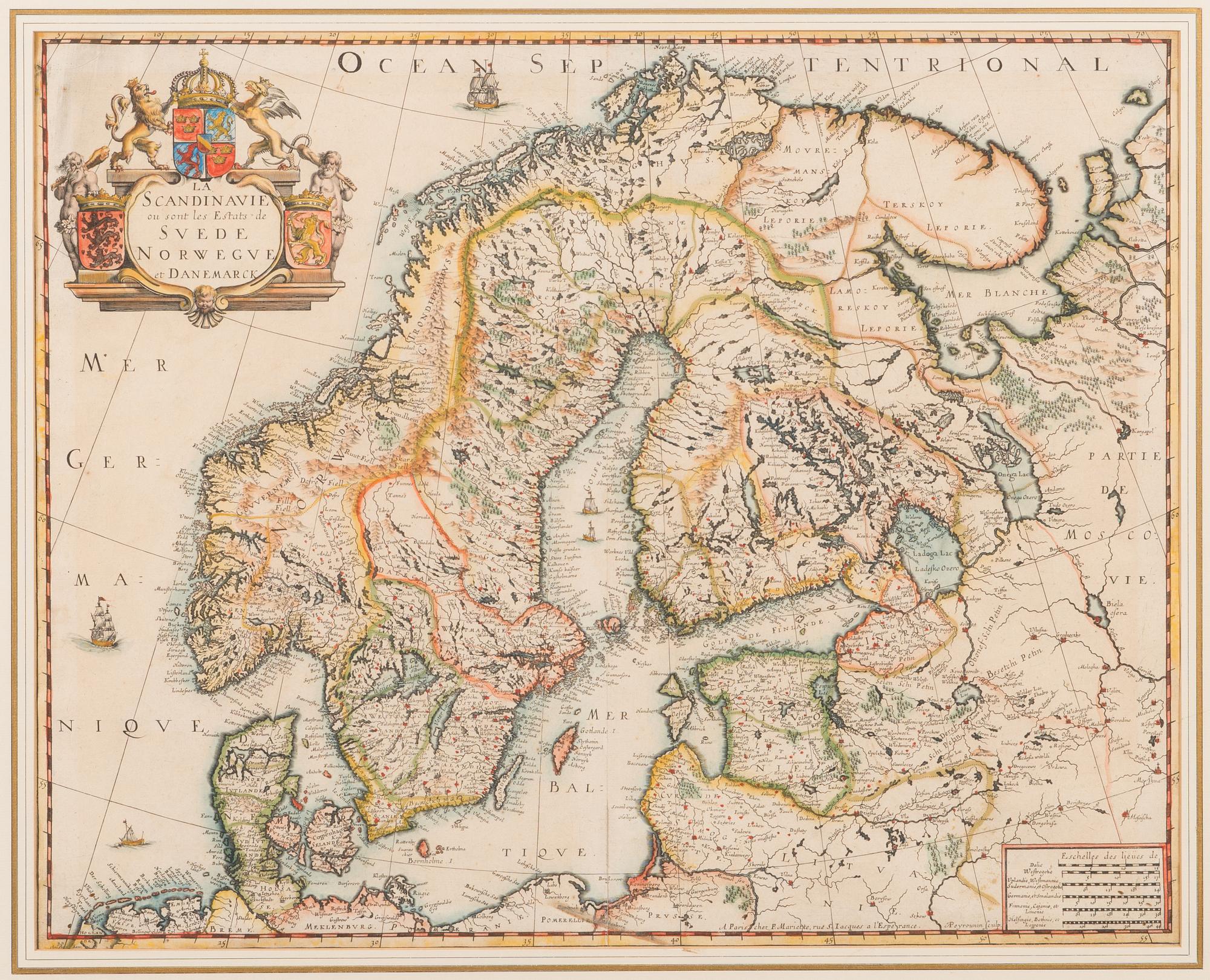 A hand coloured, copper engraved 17/18th century map. Pierre Mariette.
