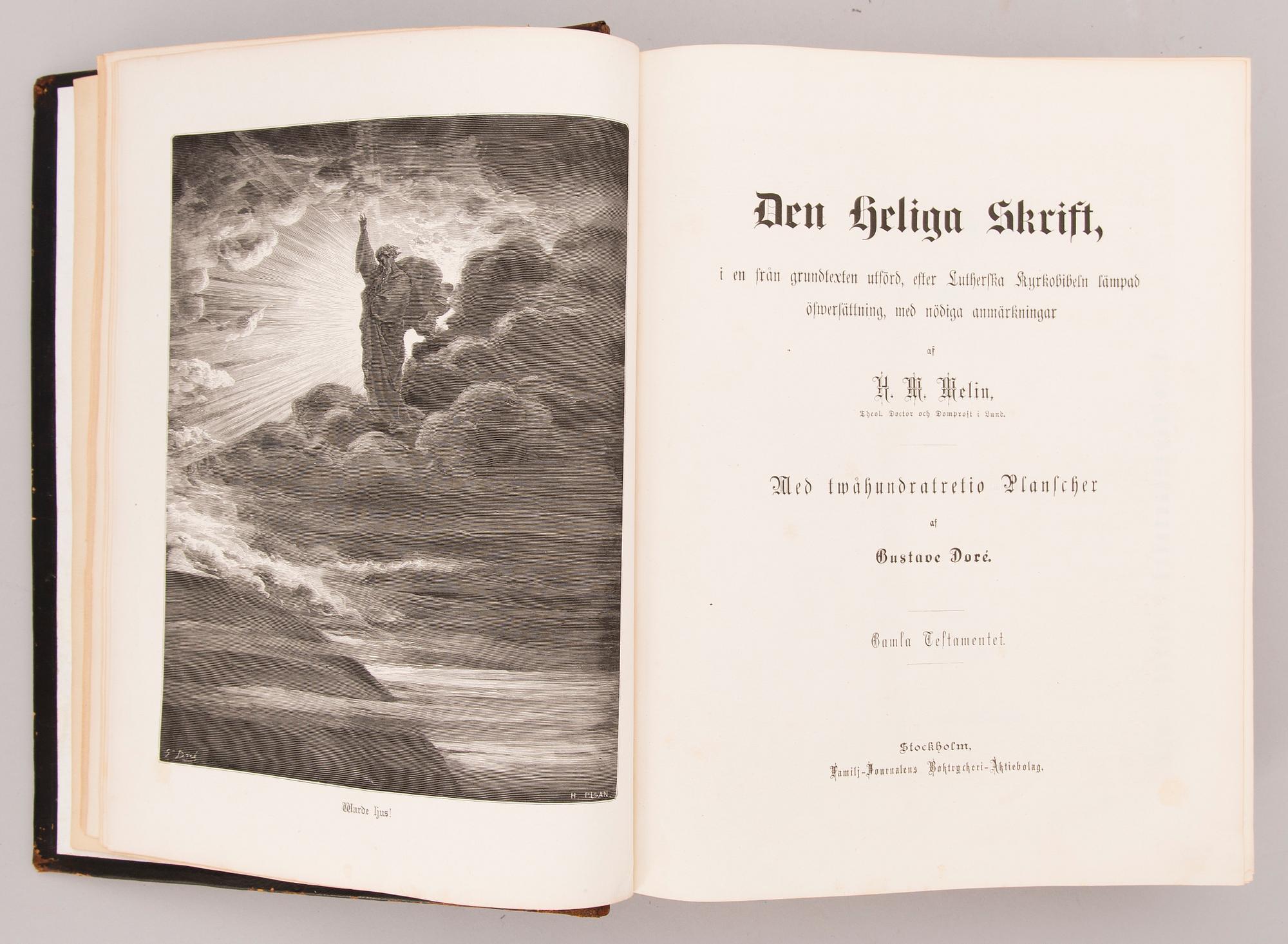 BÖCKER, 2 delar, Bibel med illustrationer av Gustave Doré, Familj-Journalens Boktryckeri, Stockholm 1877.
