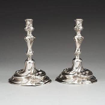 A pair of Swedish 18th century silver candlesticks, unidentified makers mark FD.