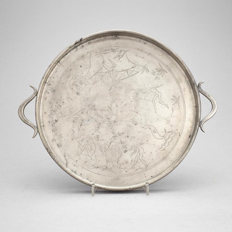 A pewter tray by Firma Svenskt Tenn, Stockholm 1928.