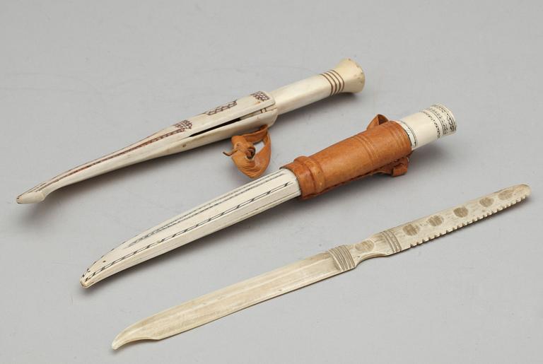 SAMEKNIVAR, 2 st, samt BREVKNIV, KÅSA, och ASK, 1900-tal.