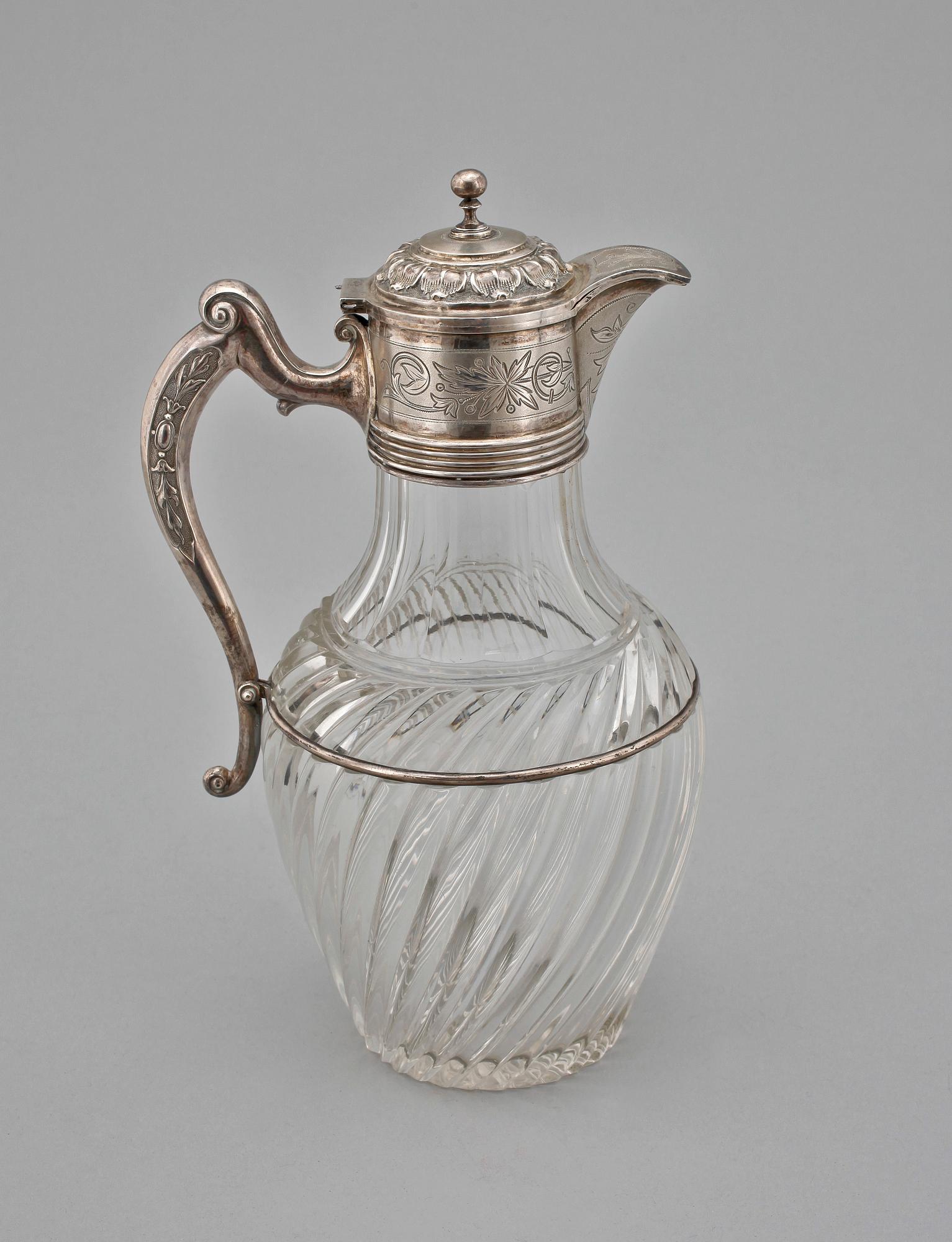 KANNA, silver och glas. England, 1800-tal.