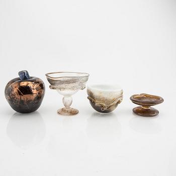 Gunilla Kihlgren,  a glass sculpture and three bowls some signed.