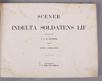 BOK, "Indelta soldatens lif", av Gustaf Nyblaeus, Stockholm 1866.