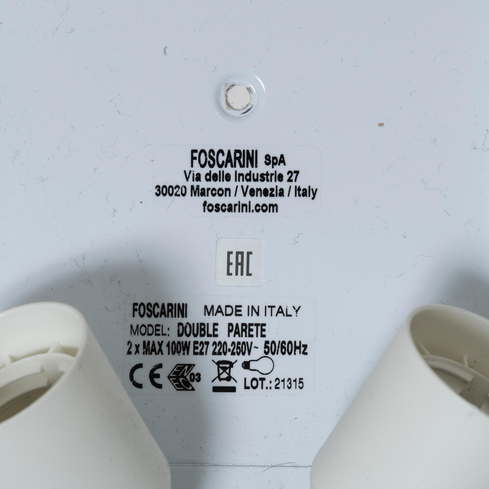 Valerio Bottin, wall lamps, a pair, "Double", Foscarini, 1996.