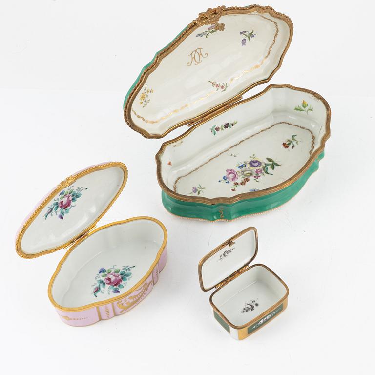 Three porcelain boxes, France, First half and mid 20th century.