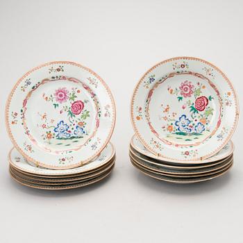 Twelve Chinese Famille Rose porcelain dishes, 18th Century.