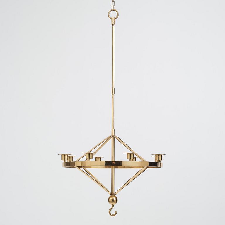 Sigurd Persson, a brass eight candles chandelier, Helsingborg Sweden, probably 1960s.