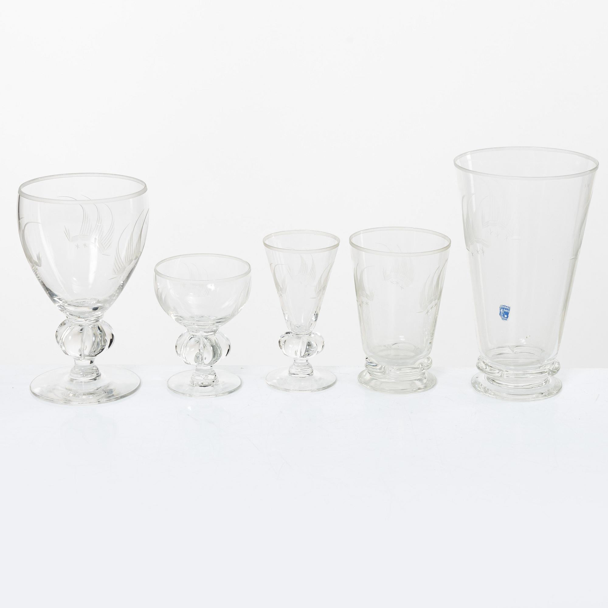 Gunnar Gruno Håkansson, glasservis, 45 delar, "Uarda skeppet", Johansfors Glasbruk.