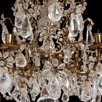 A presumably Italian Baroque and Baroque-style rock crystal and cut-glass six-branch chandelier, 18th century and later.