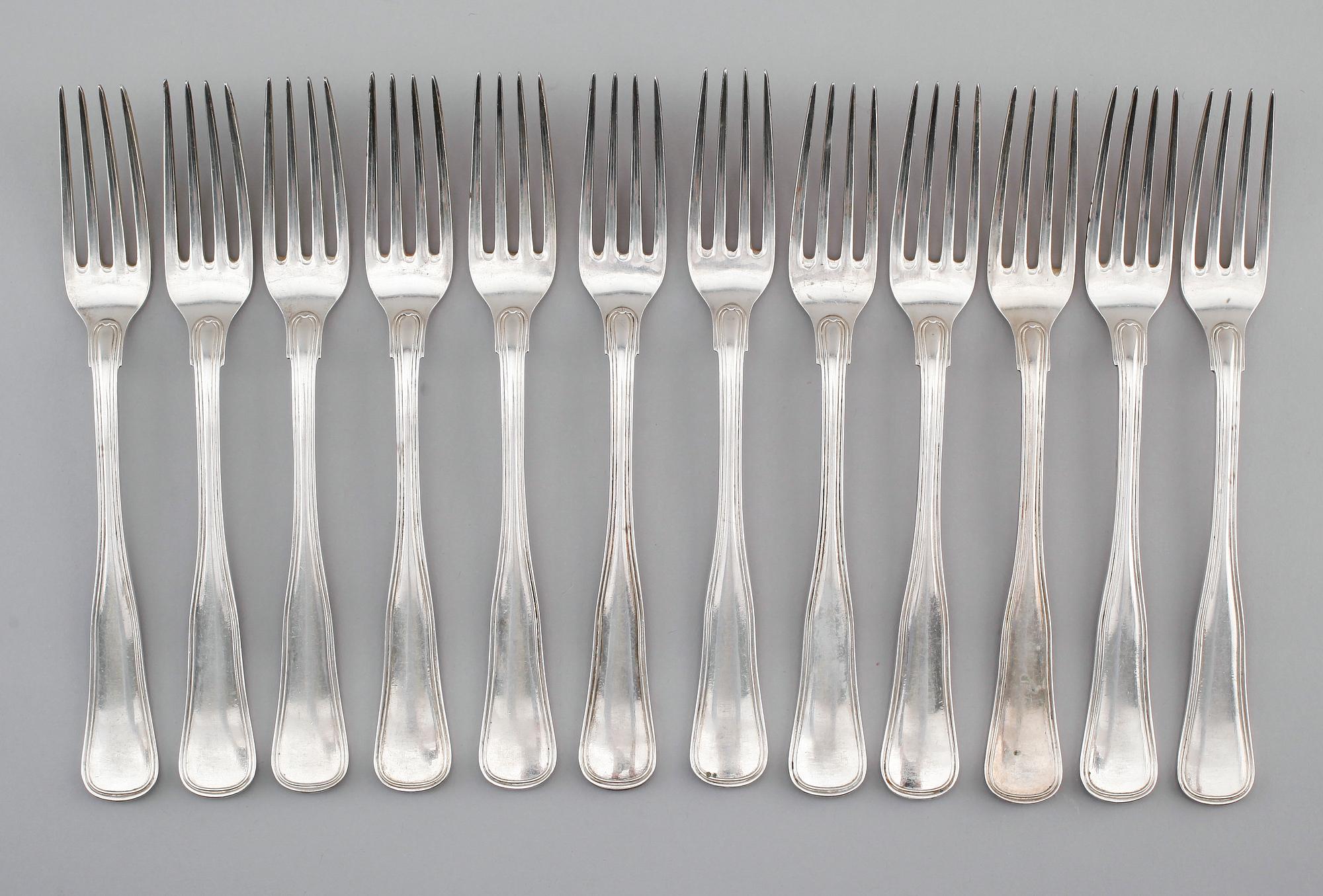 GAFFLAR, 12 st, silver, CA Dahlgren, Stockholm 1918. Vikt ca 980 g.