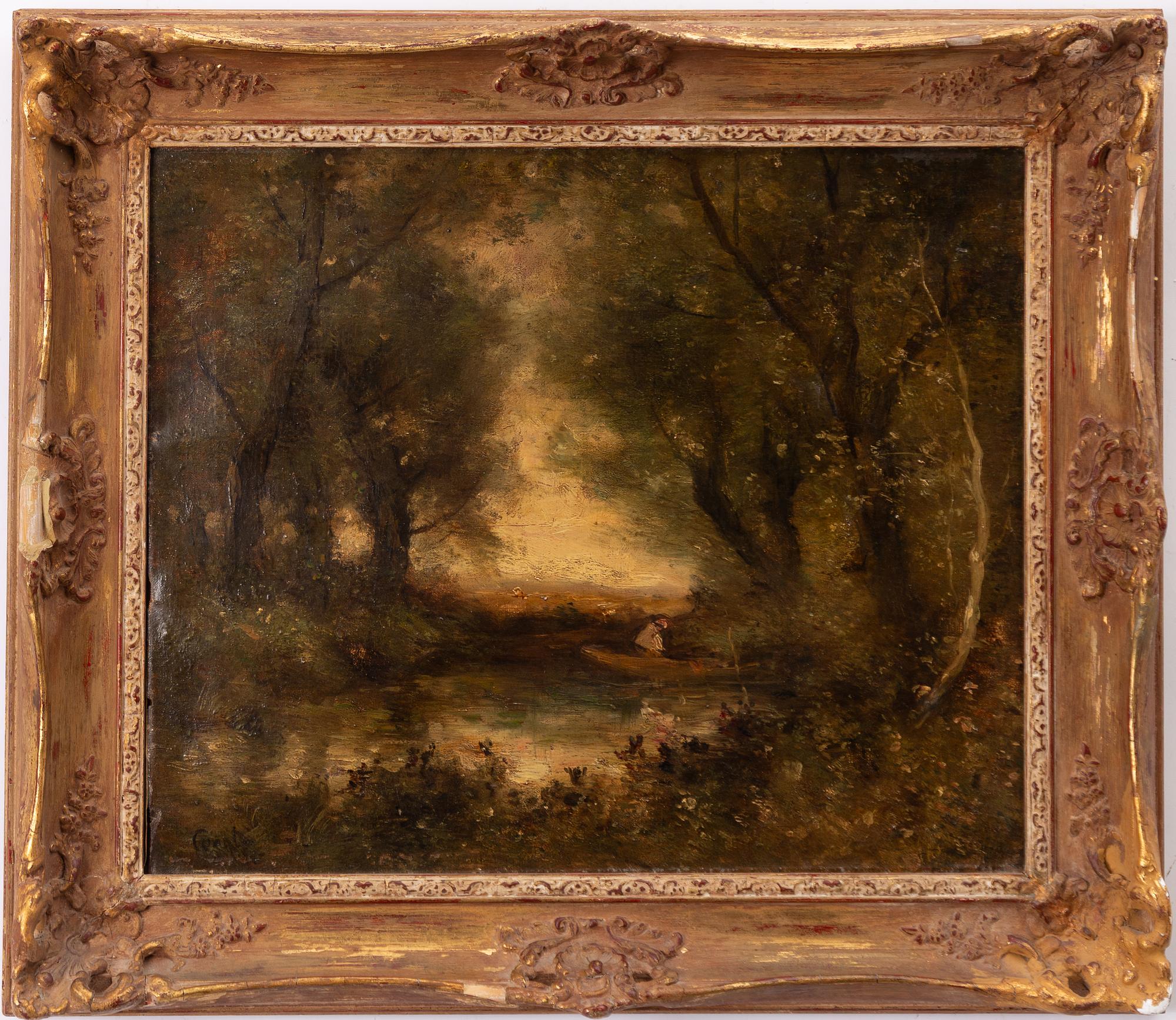 Jean Baptiste Camille Corot, in the manner of, The Boatman at Mortefontaine.