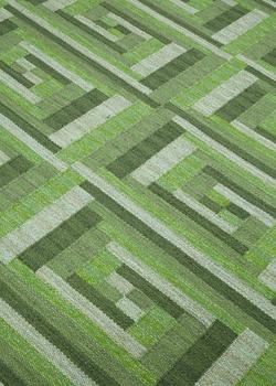 Barbro Nilsson, A CARPET, "Ostia grön", flat weave, ca 234,5 x 141,5 cm, signed AB MMF BN.