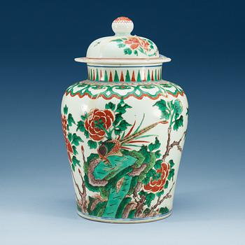 1870. A Transitional wucai jar with cover, 17th Century.