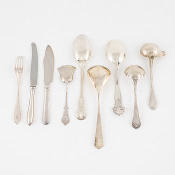 Silver cutlery in different models, including mark of CA Björklund, Stockholm 1888 (21 pieces).