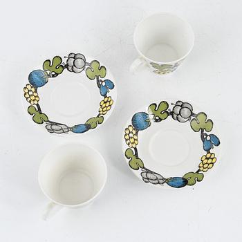 Stig Lindberg, kaffekoppar med fat, 5 st, benporslin, "Riviera", Gustavsberg, 1970-tal.