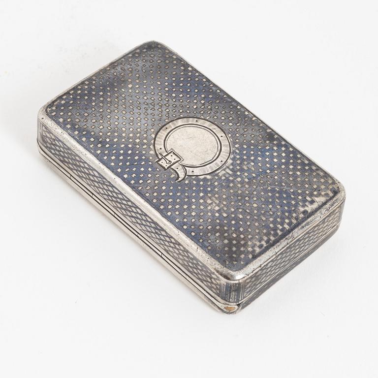 A Russian silver and niello box, mark of Alexander Fuld, Moscow circa 1880.