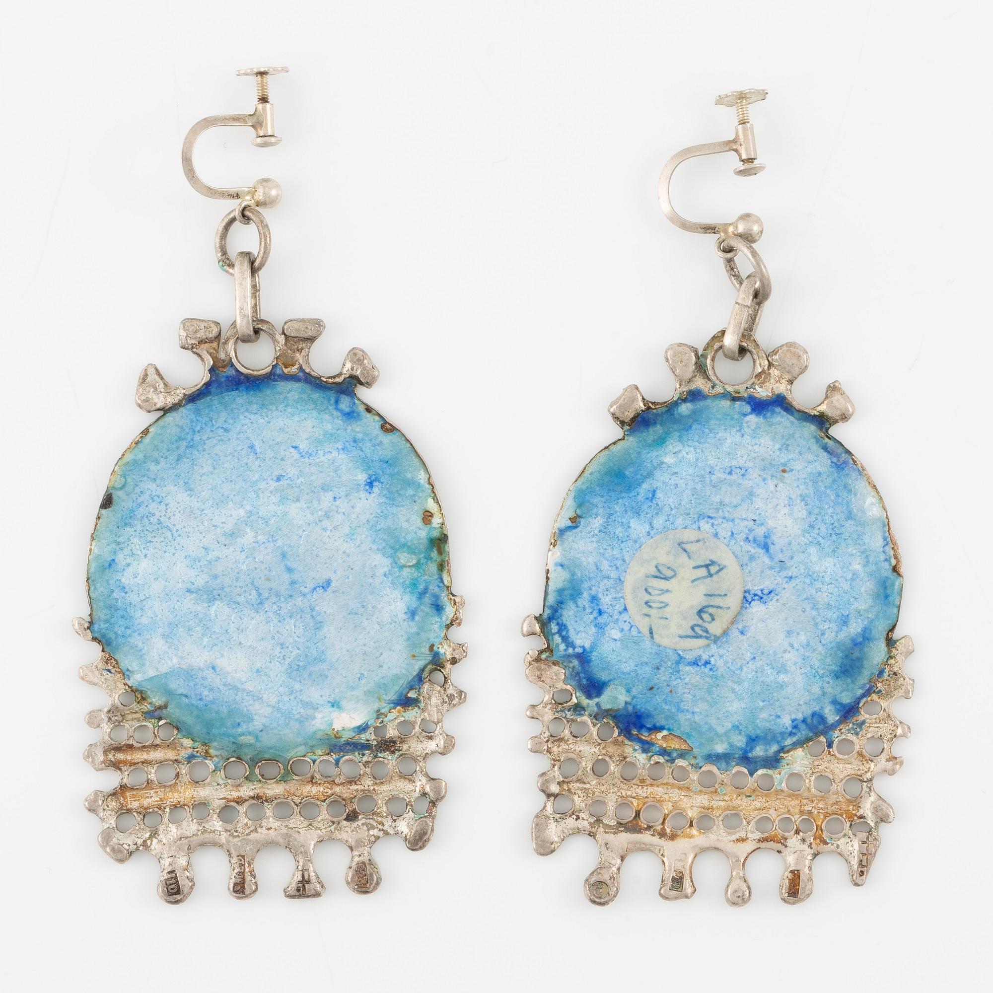 Lars Arby, two pairs of earrings, sterling silver and enamel, Gothenburg 1969 and 1983.