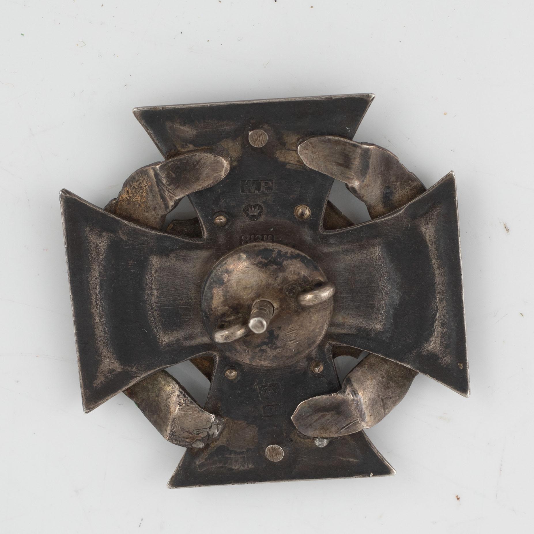 Badge for the 27th Jäger Battalion, silver mark of Wilhelm Pettersson, Turku, Finland 1919.