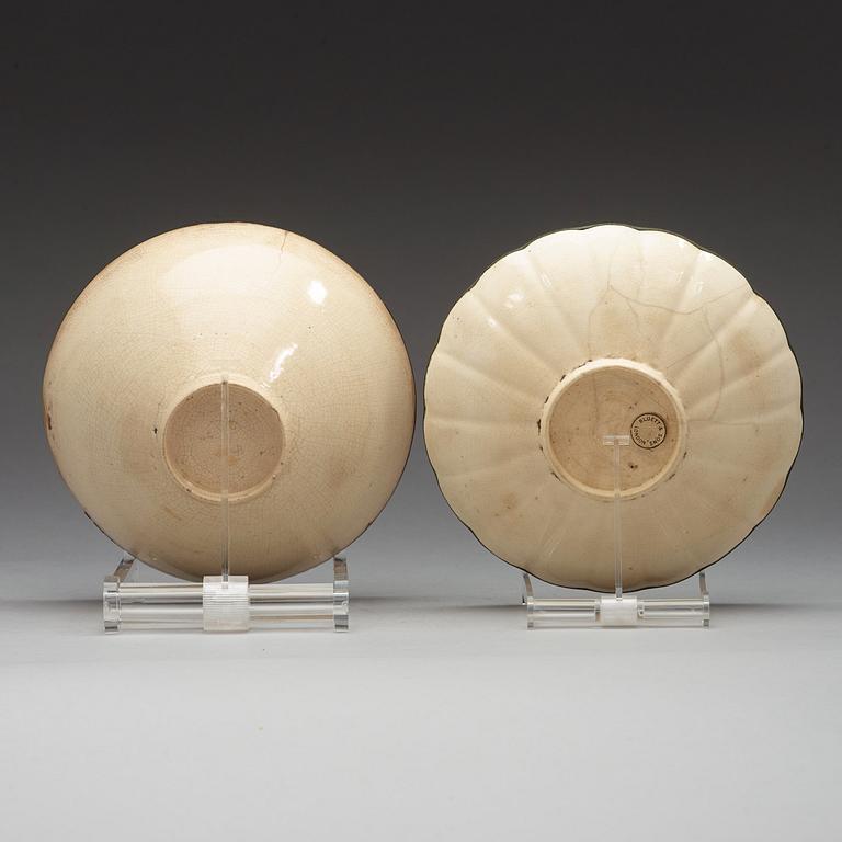 A creamglazed dish and a bowl, Ming dynasty (1368-1643).