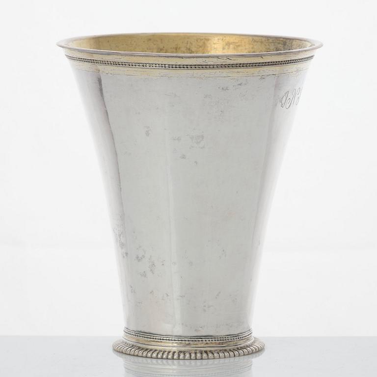 A Swedish 18th century parcel-gilt silver beaker, marke of Bengt Collin, Uppsala 1752.