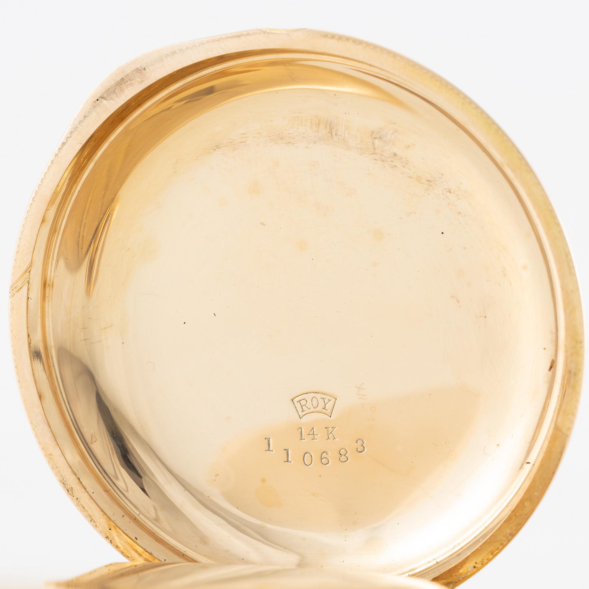 Elgin National Watch Company, fickur, "B.W. Raymond
", savonett, 14K guld, 55 mm.