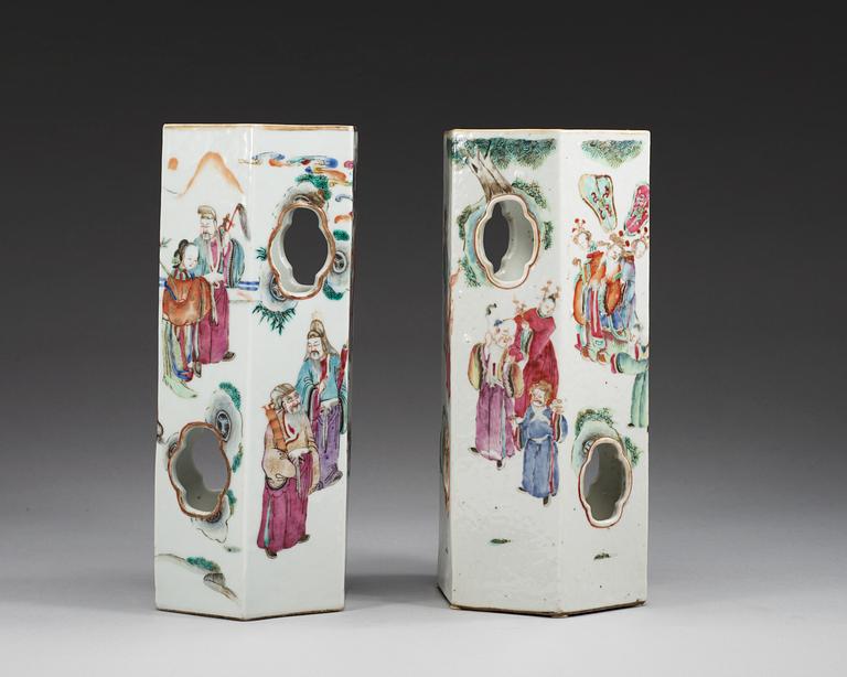 Two famille rose wig-stands, Qing dynasty.