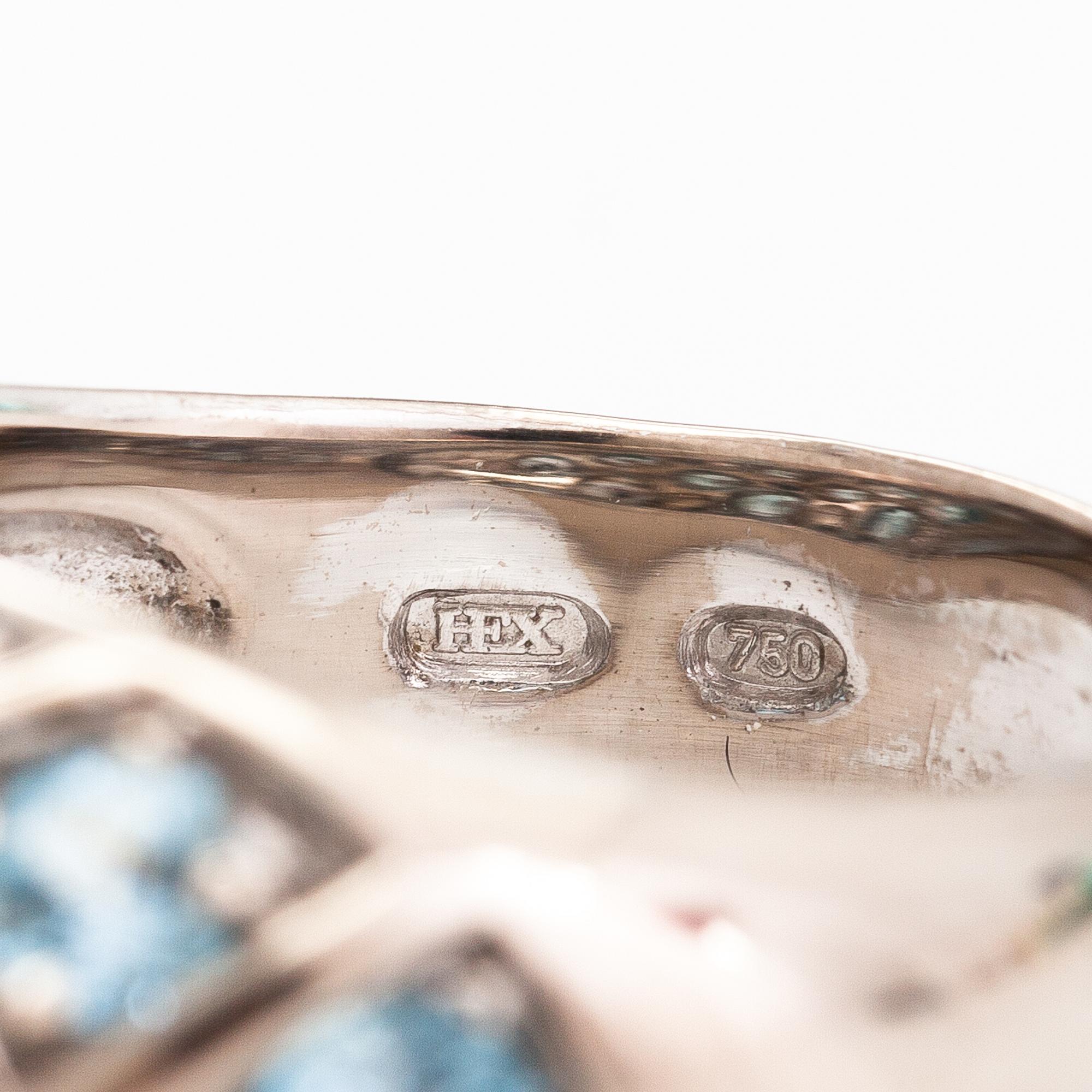 Sormus, 18K valkokultaa, topaaseja. Ofelia Jewelry, Helsinki.