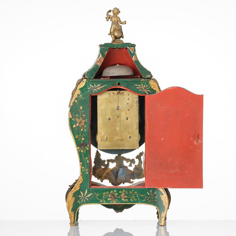 A rococo painted and gilt-brass mounted mantel clock by P. Ernst (watchmaker in Stockholm 1753-84).