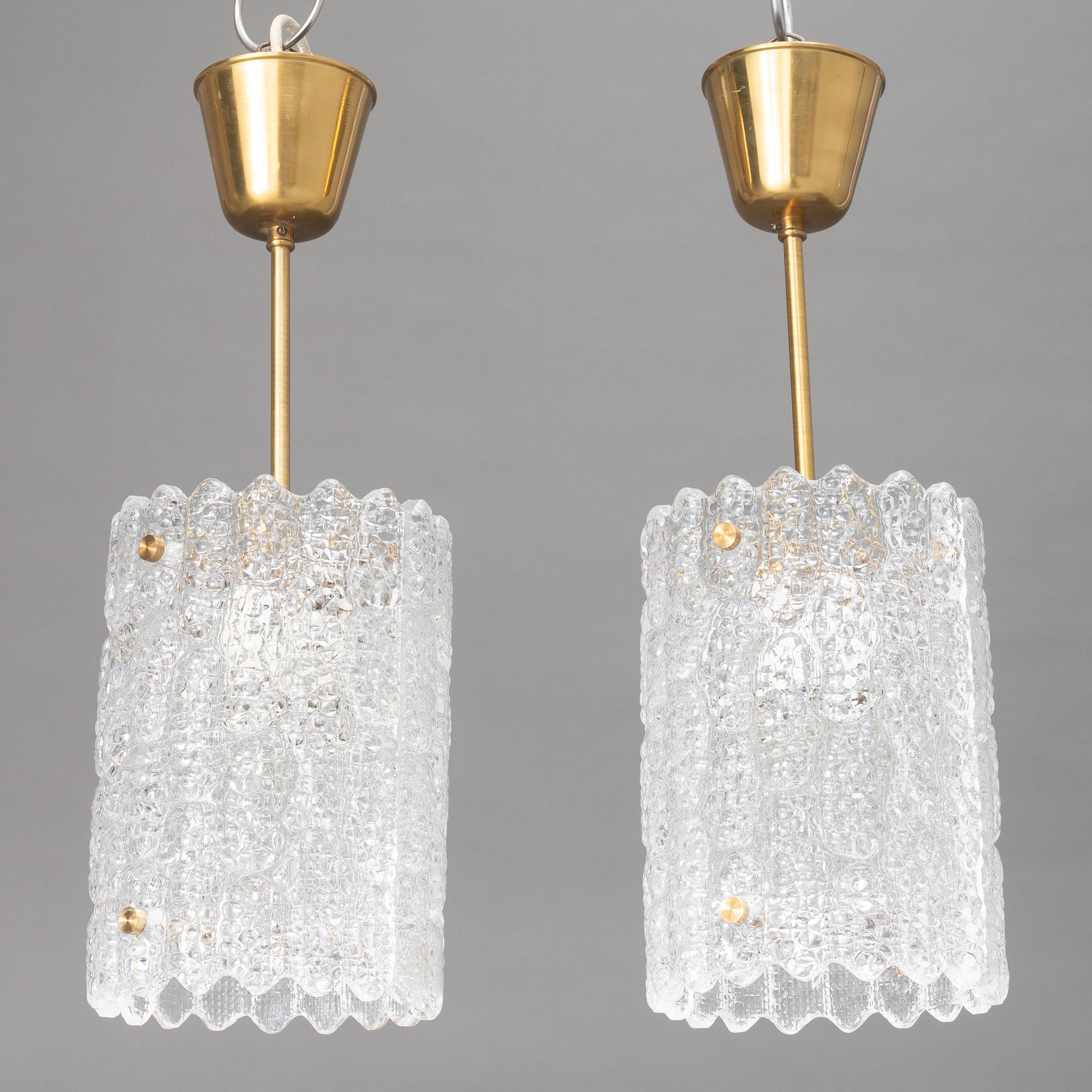 Carl Fagerlund, a pair of ceiling lamps, Orrefors, second half of the 20th Century.