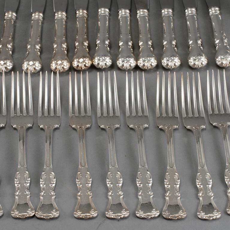 BESTICKSERVIS, 48 delar, silver, "Prins Albert", GAB, Stockholm, 1900-talets tredje kvartal, vikt ca 1870 gram.