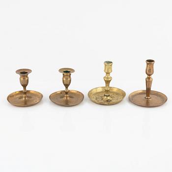 Four bronze candlesticks, a pair of which Skultuna model N 60, 18th-19th Century.
