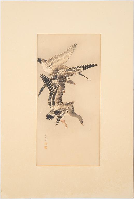 Akvareller på papper, tre stycken, Japan, 1900-tal.