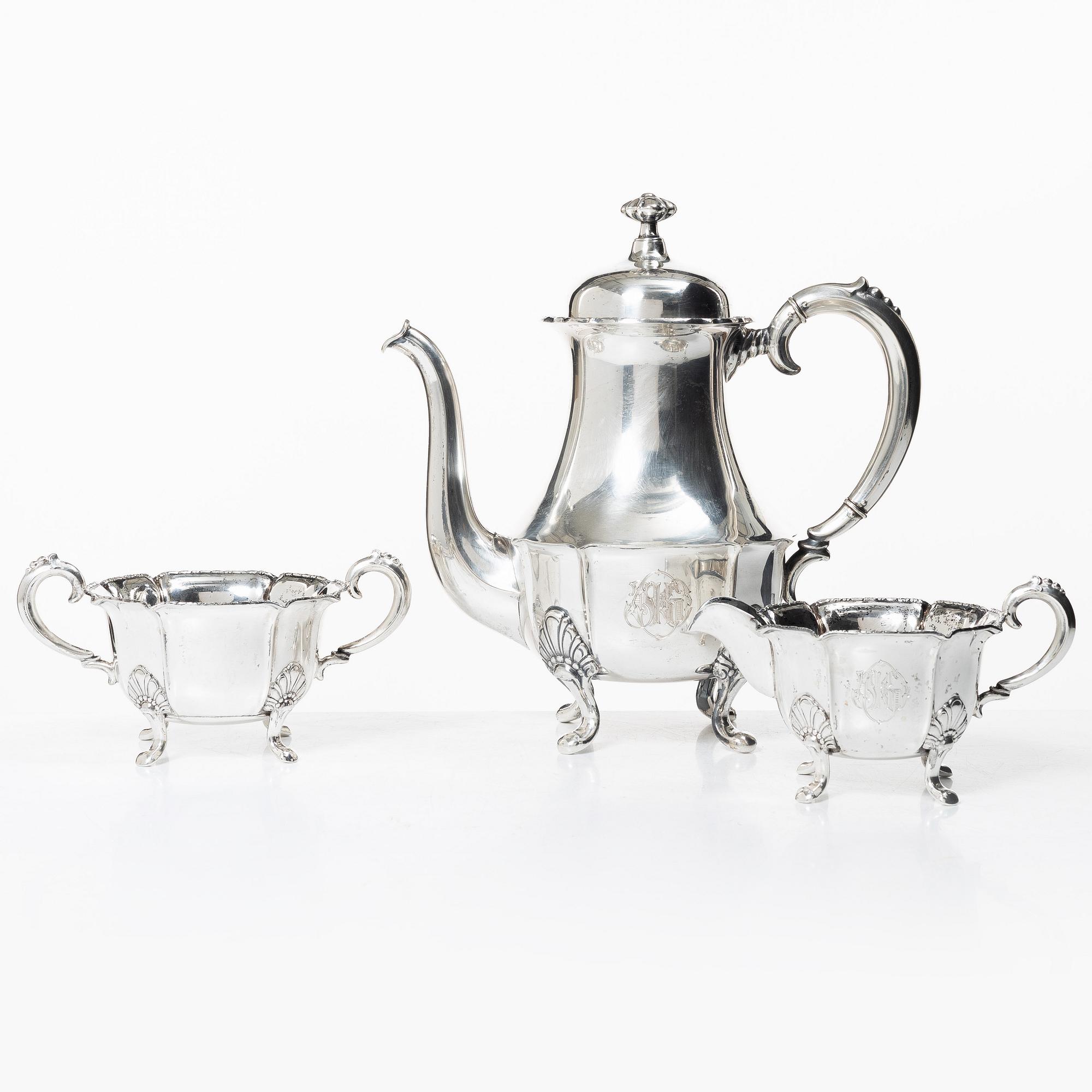 Coffee service, 3 pieces, silver, Dahlström and Co, Örebro 1935.