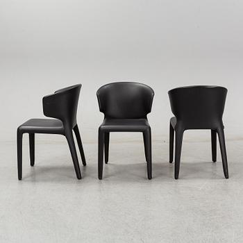 A set of five Hannes Wettstein 'Hola' black leather chairs, model 367, Cassina, Italy.