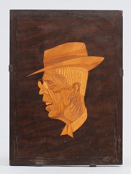 VÄGGPLAKETT, Gerhard Malmberg, sign. möjligen Mjölby intarsia, 1940-tal.