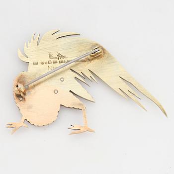 WIWEN NILSSON, a gilt sterling silver brooch of a rooster, Lund 1965, nr 11.