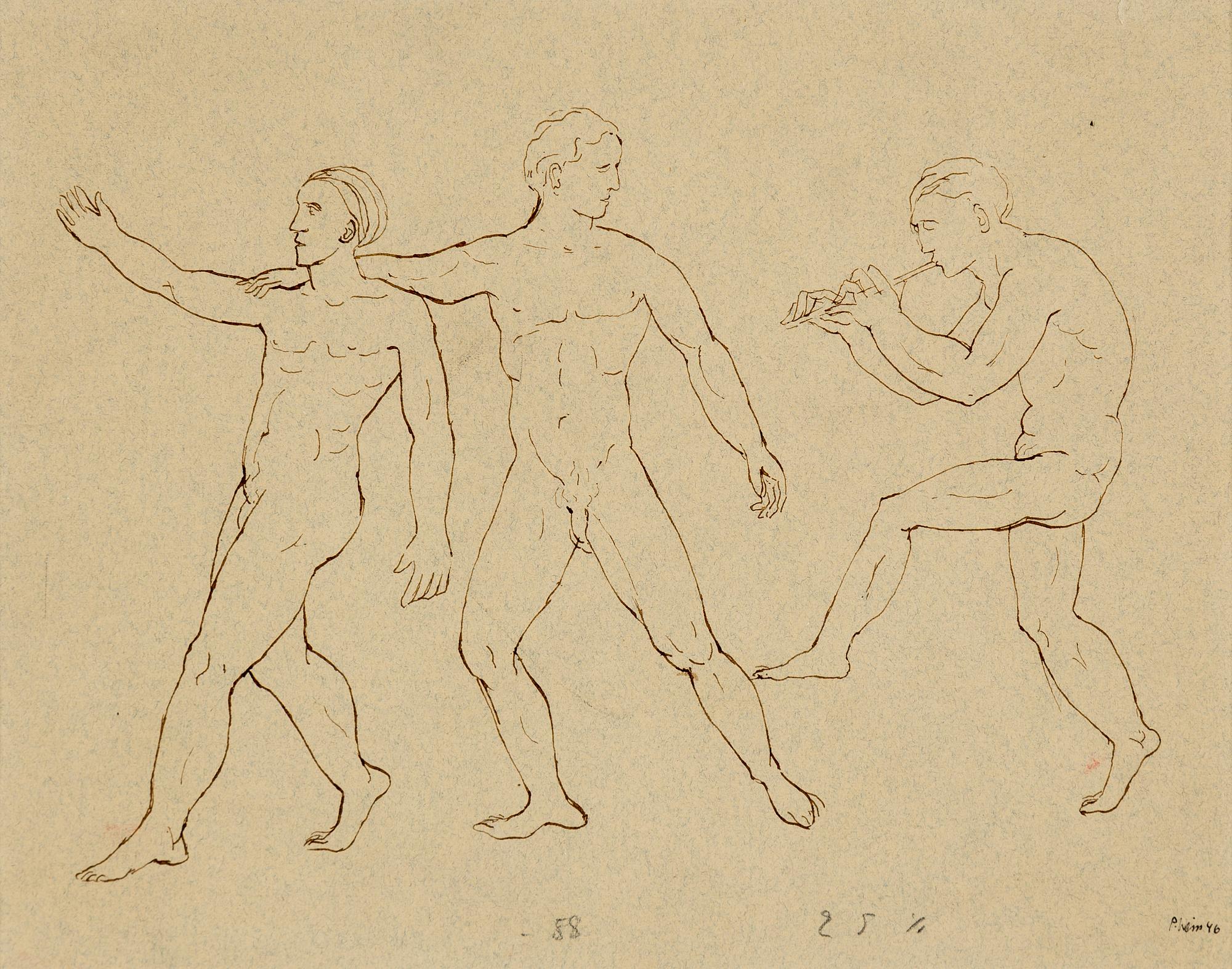 PETER WEISS, sepia on paper, signed and dated 46.