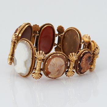 A BRACELET set with seven hardstone cameos.