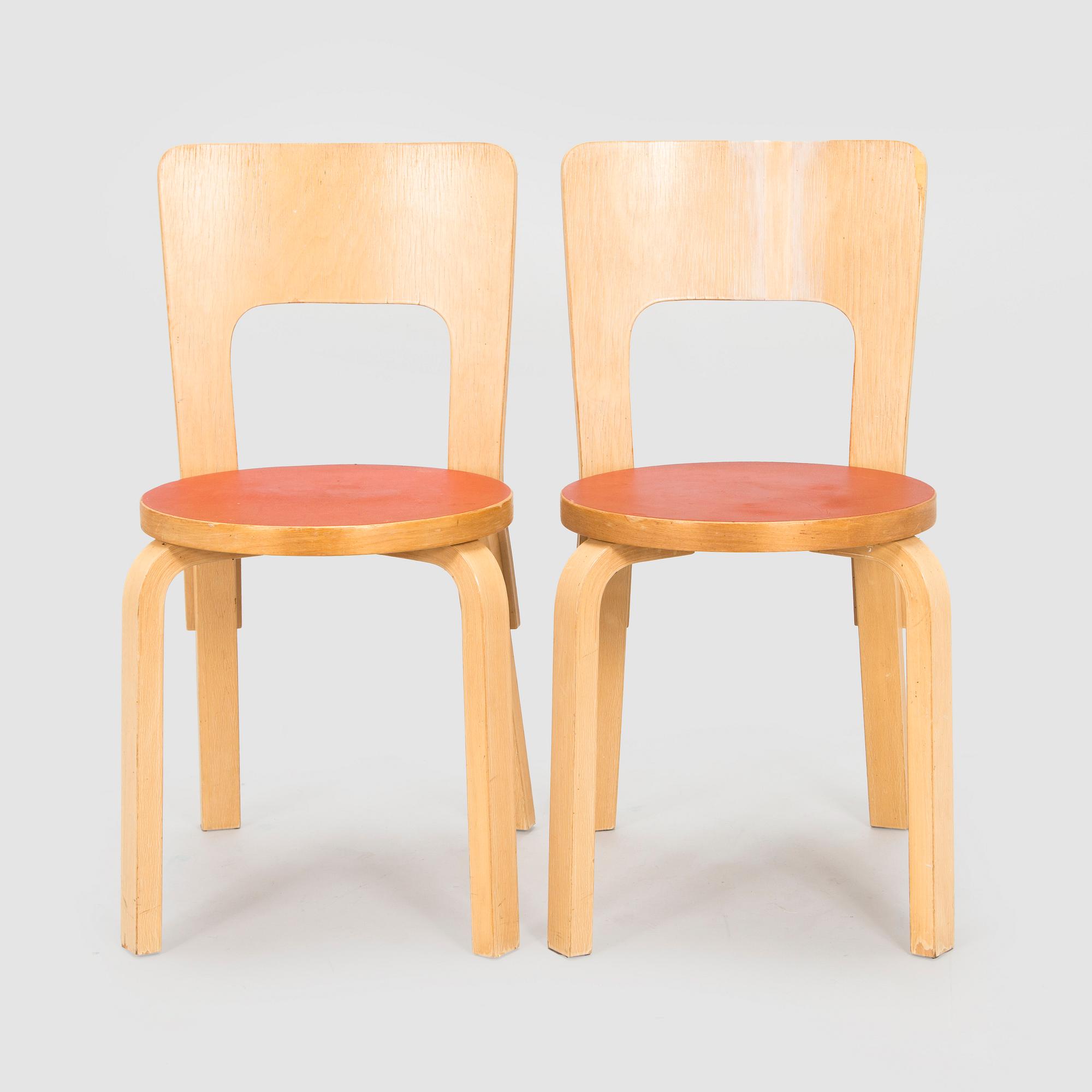 Alvar Aalto, tuoleja, 2 kpl, malli 66, O.Y. Huonekalu- ja Rakennustyötehdas A.B, 1957.
