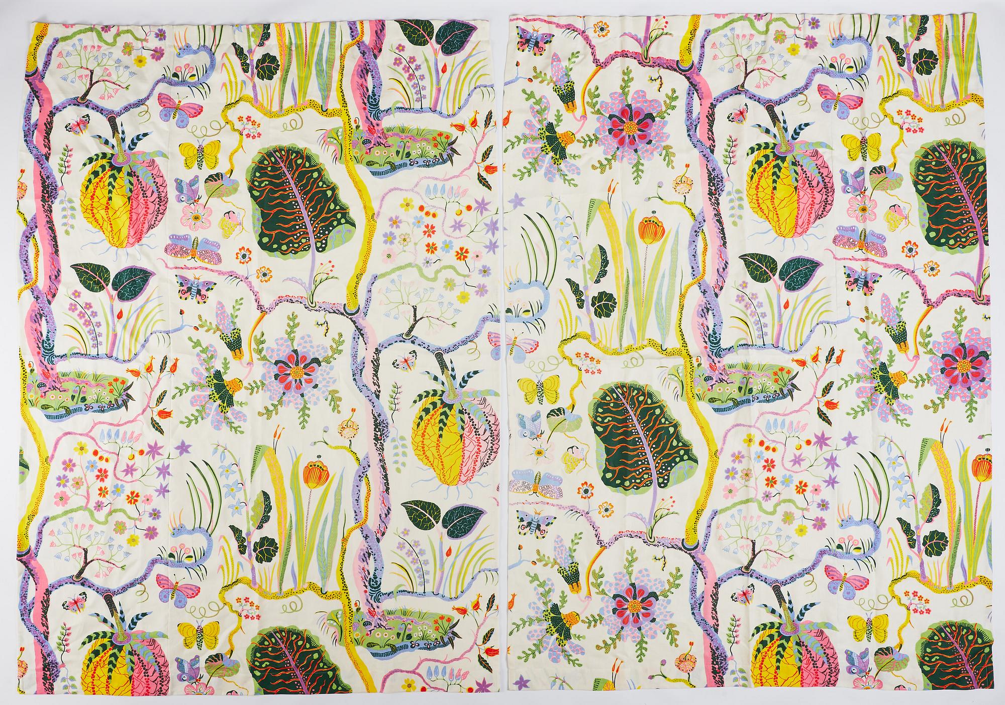 Josef Frank, a pair of linen curtains, 'Hawaii', Svenskt Tenn, Sweden.