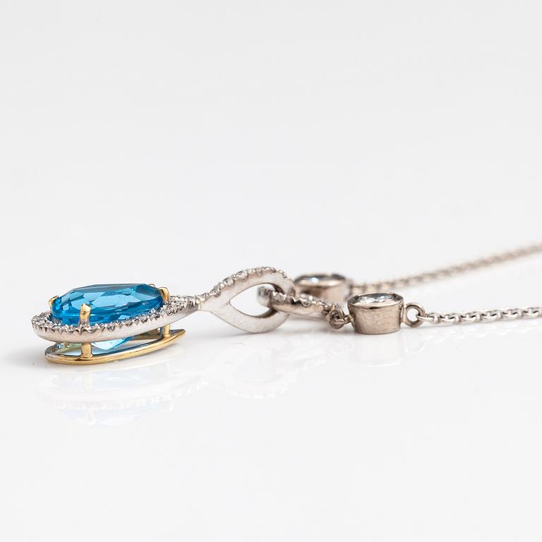 HALSBAND, 14K och 18K vitguld, topas ca 3.50 ct och briljantslipade diamanter ca 0.78 ct tot.