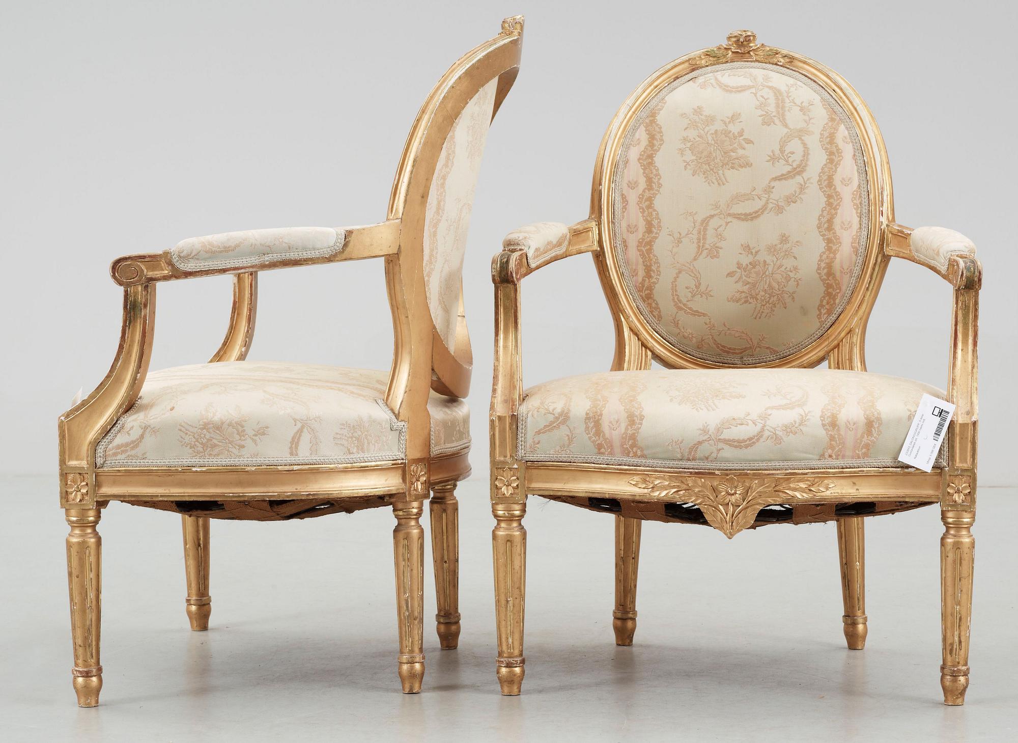 SALONGSGRUPP, 9 delar. Gustaviansk stil, 1900-talets mitt.