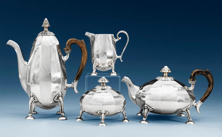 A PETER BRUCKMANN & SÖHNE 4 pcs of tea and coffee service, Heilbrunn, Germany 1920's, 800/1000 silver.