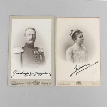 Two German royal photographs, signed by hand by Frederick II of Baden and Hilda of Nassau.