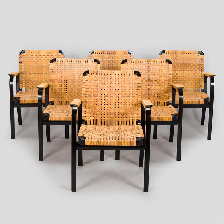 Alvar Aalto, karmstolar, 6 st, modell 45, för Artek 1970-tal.