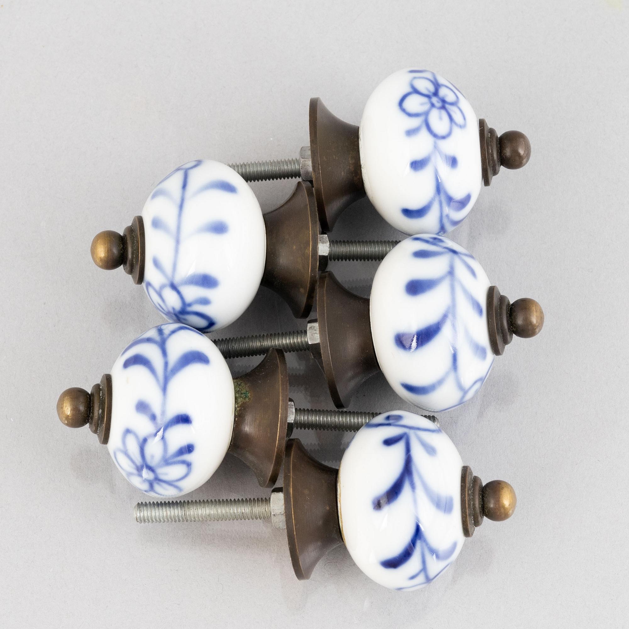 A set of five 'Blue Fluted' porcelain knobs, Royal Copenhagen.