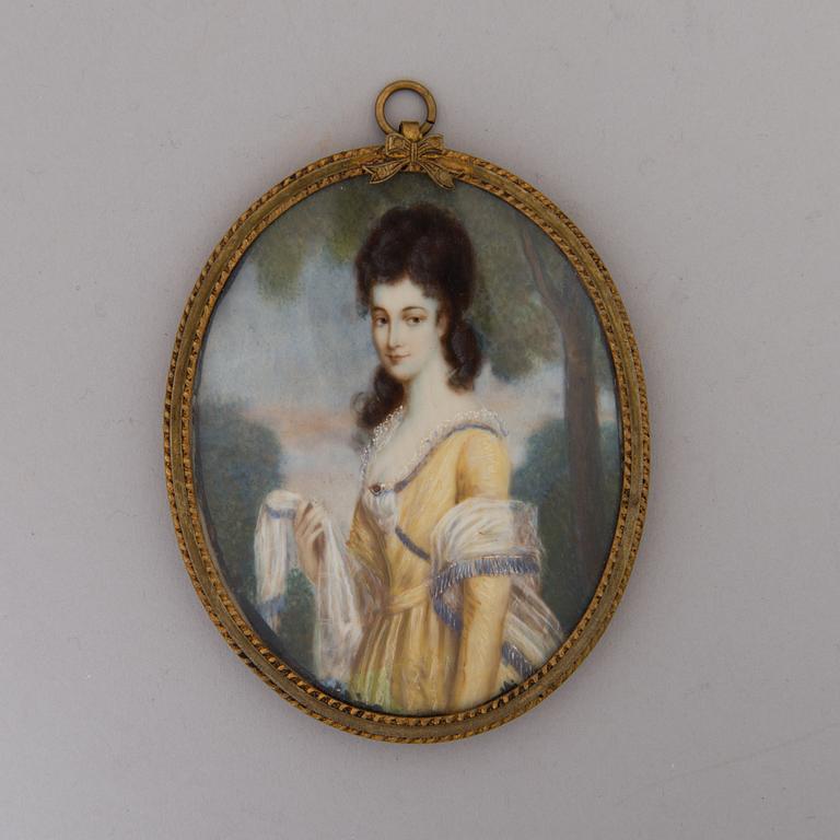 A late 19th century miniature after Thomas Gainsborough, by an unknown artist.