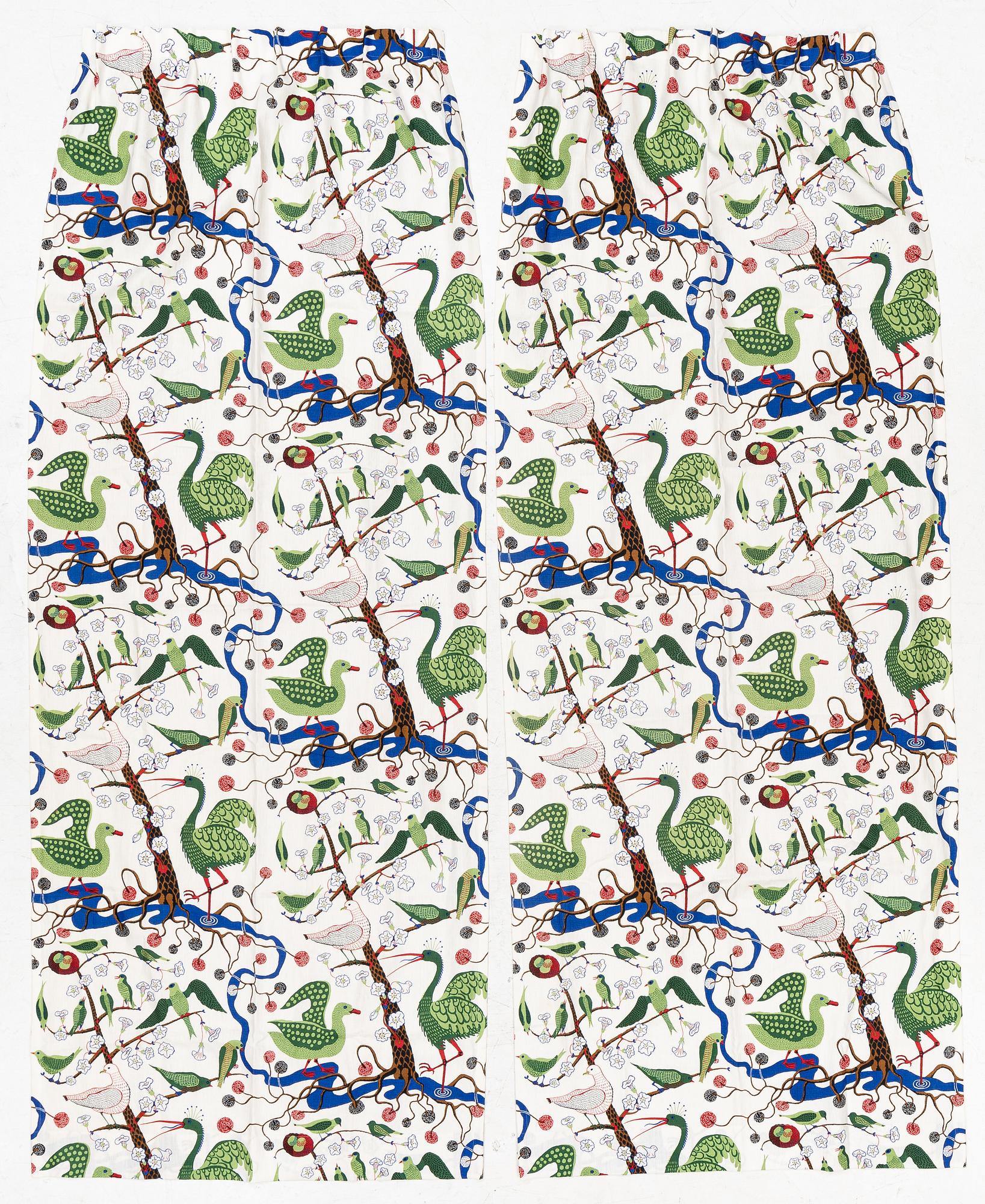 Josef Frank, curtains, a pair, "Green Birds", Svenskt Tenn.